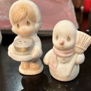 Ceramic Child and Snowman Salt and Pepper Shakers